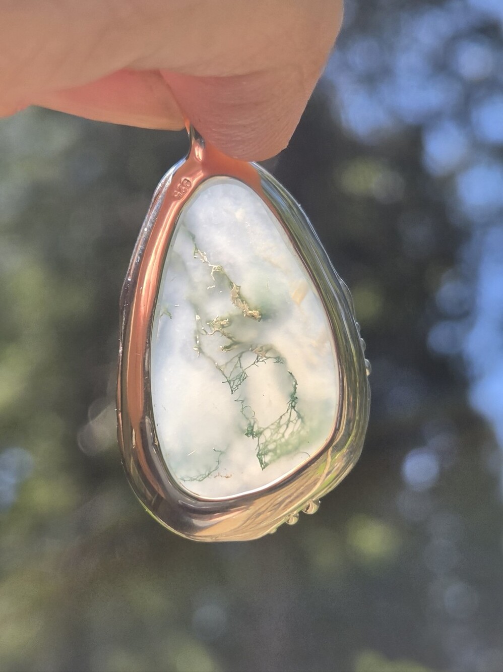 Moss Agate 28karat Natural Gemstone Sterling Pendant - Picture 3 of 8